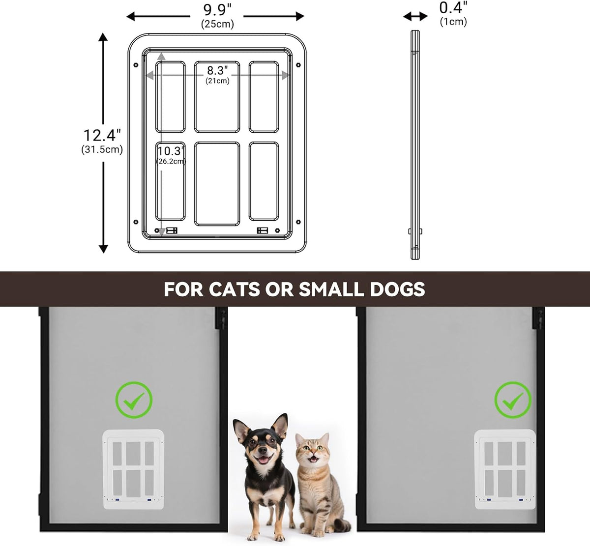 Dog Door for Screen Door, Cat Door Screen Small Dog Door Insert for Sliding Door Easy Install - 8.3" x 10.3" White Small - image 2