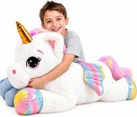 FFxiong 44 Inch Giant Unicorn Stuffed Animal Pillow - White / 32 Inch