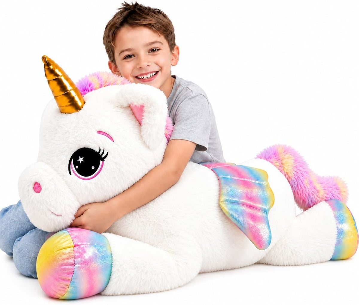 FFxiong 44 Inch Giant Unicorn Stuffed Animal Pillow - White / 32 Inch