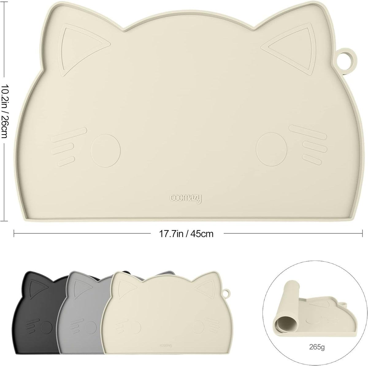 Coomazy Cat Food & Water Mat Thicker Non-Slip Silicone Mat - Beige / 17.7''L x 10''W - image 2