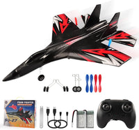 SU-27 RC Airplane,2.4GHz 2 Channel Remote Control Plane with Gyro Night Lights and 2 Batteries - Black