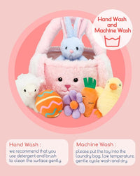 7 Piece Plush Stuffed Animals Playset Toys with Rabbit, Chick, Lamb, Carrot, Egg, Flower, Furry Bag, Soft Basket Set Toys for Girls Kids Ages 3+, Birthday Christmas Valentines Easter Party Favors
