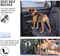 SlowTon Dog Seat Belt, Adjustable Dog Safety Belt Leash, 2 in 1 Latch Bar Attachment Dogs Car Seatbelt with Elastic Nylon Bungee Buffer, Reflective Nylon Belt Tether (BL,35.5in)