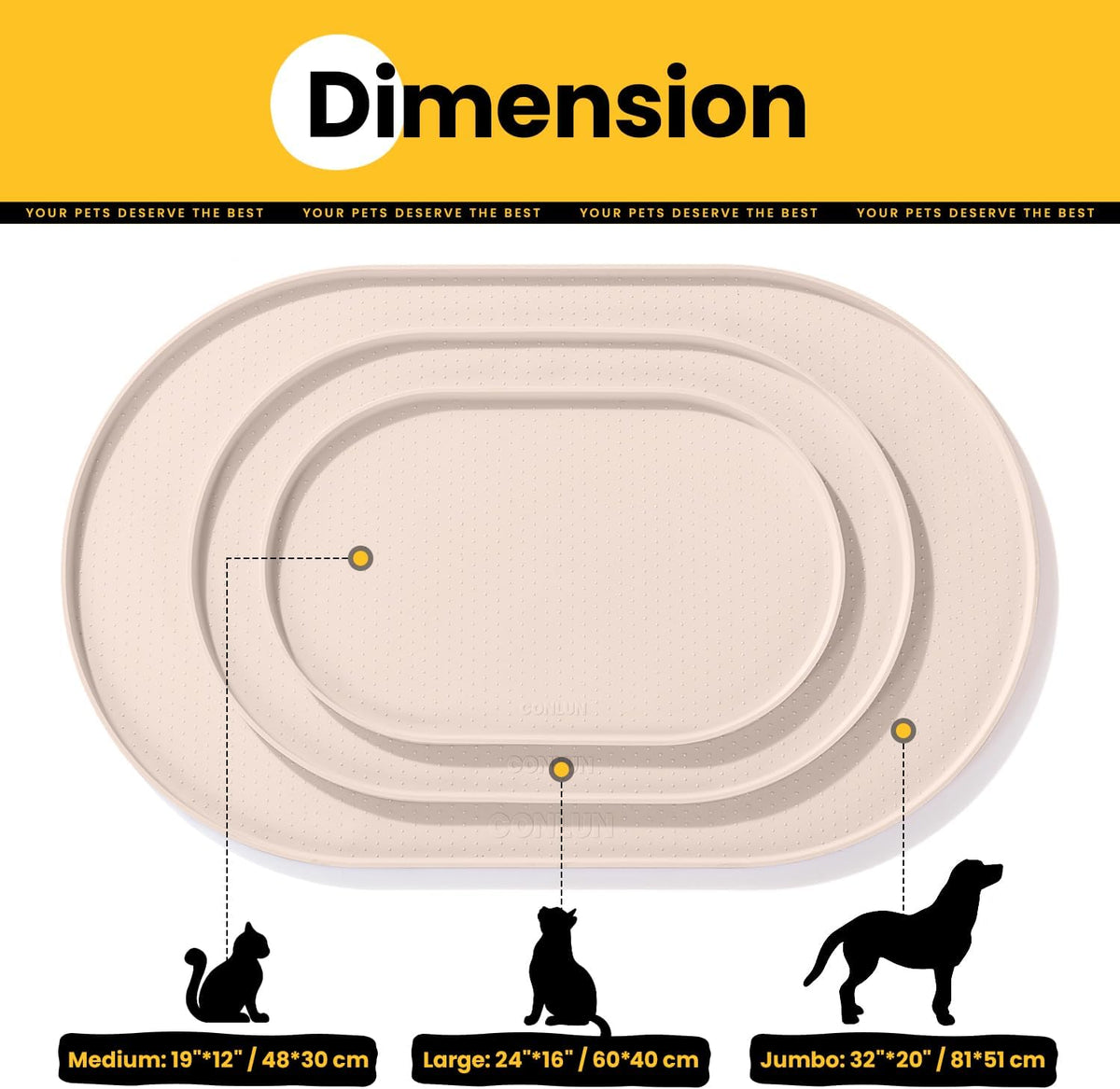 Conlun Dog Food Mat,1/2 Inch Raised Edges Cat Feeding Mat for Spill Containment,BPA-Free Silicone - 32"L x 32"W / Natural Tan - image 4