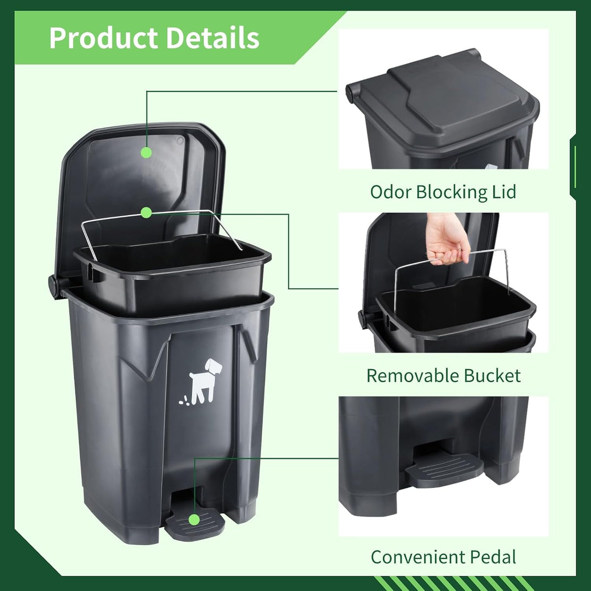 Biubiucat 20L outdoor dog waste container with foot pedal and 150 bags - view 4