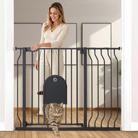 COMOMY 29.5-43.7" Pet Gate with Adjustable Cat Door for Stairs - Black / 43.7" Wide x 30" Tall