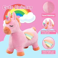 EVERICH TOY Bouncy Horse Unicorn Toys, Inflatable Bouncing Animal Hopping Toys, Outdoor Indoor Ride on Bouncer, Boys Girls Birthday Gift for 18 Month 2 3 4 5 6 Year Old Kid- Plush Unicorn Toy