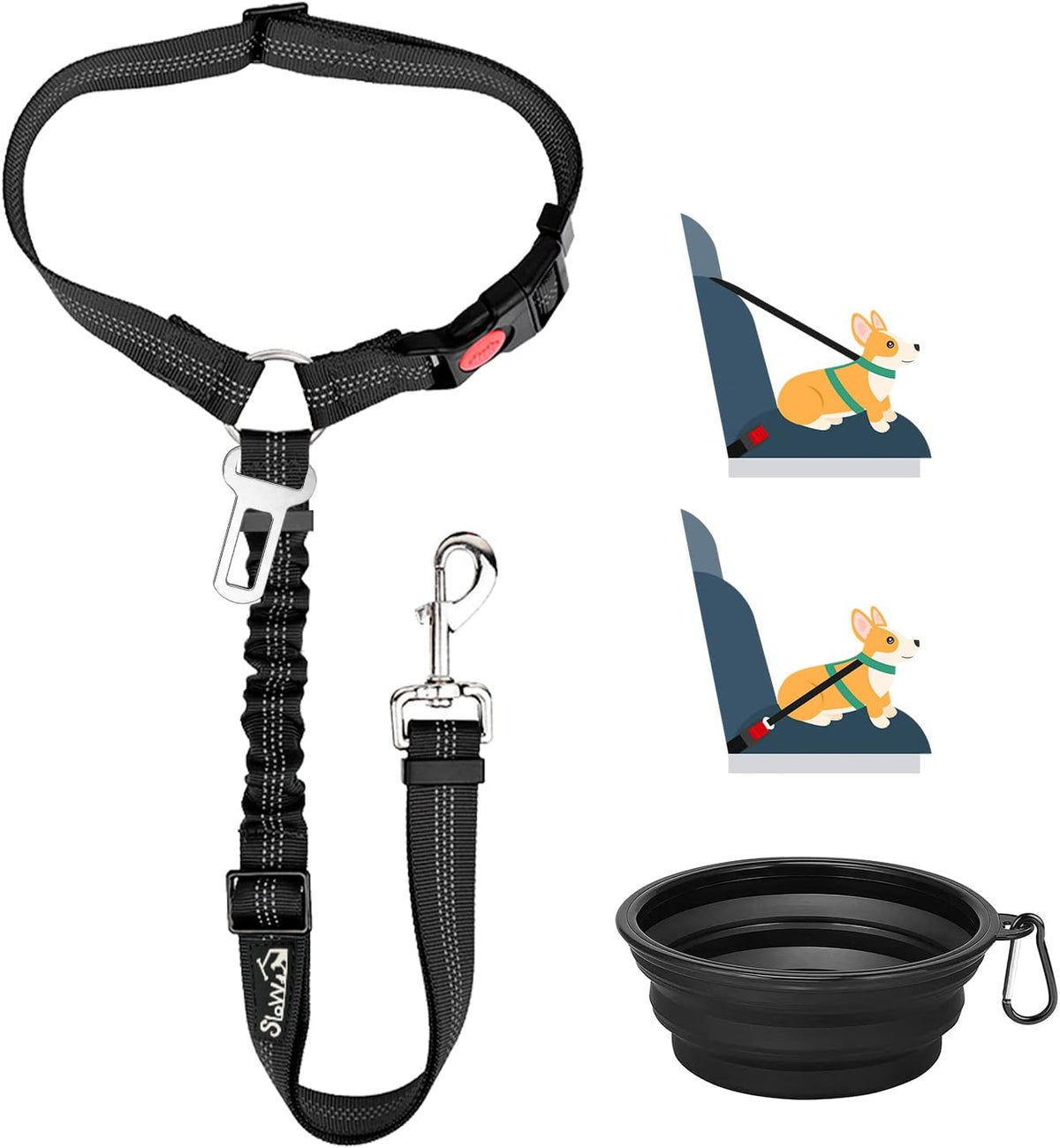 Lukovee Dog Car Seat Belt, Headrest Restraint, Headrest - Black / ·Headrest + Clip + 1 Bowl, 1 Pc