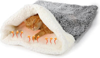 Self Heating Cat Sleeping Bag Indoor Self Warming Cat Bed Cave Heated - Rustic / Gray