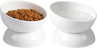 Cat Water Bowl, 15° Tilted and Raised Pet Food Dish - 2 Pack / White