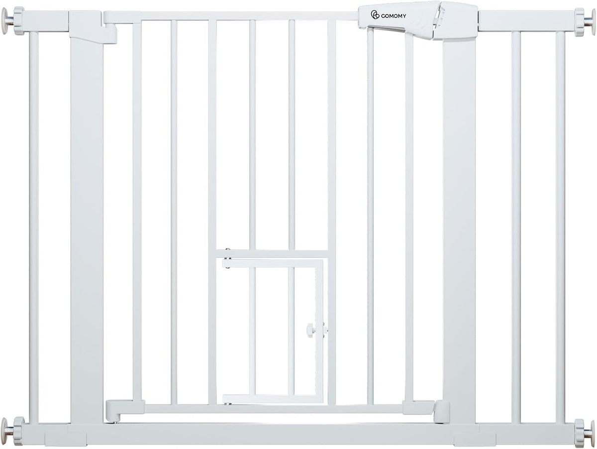COMOMY Auto Close Pet Gate with Cat Door - White / 30"Tall 40.5"Wide