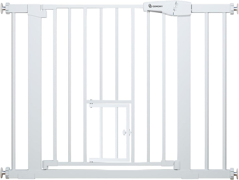 COMOMY Auto Close Pet Gate with Cat Door - White / 30"Tall 40.5"Wide