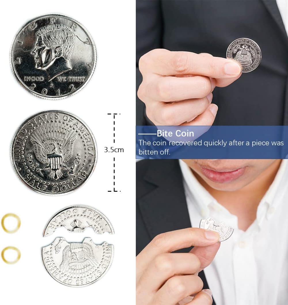 Neliky magic tricks kit with bite coin, color change silk, fake thumb, ring chains and rotating nut - view 3
