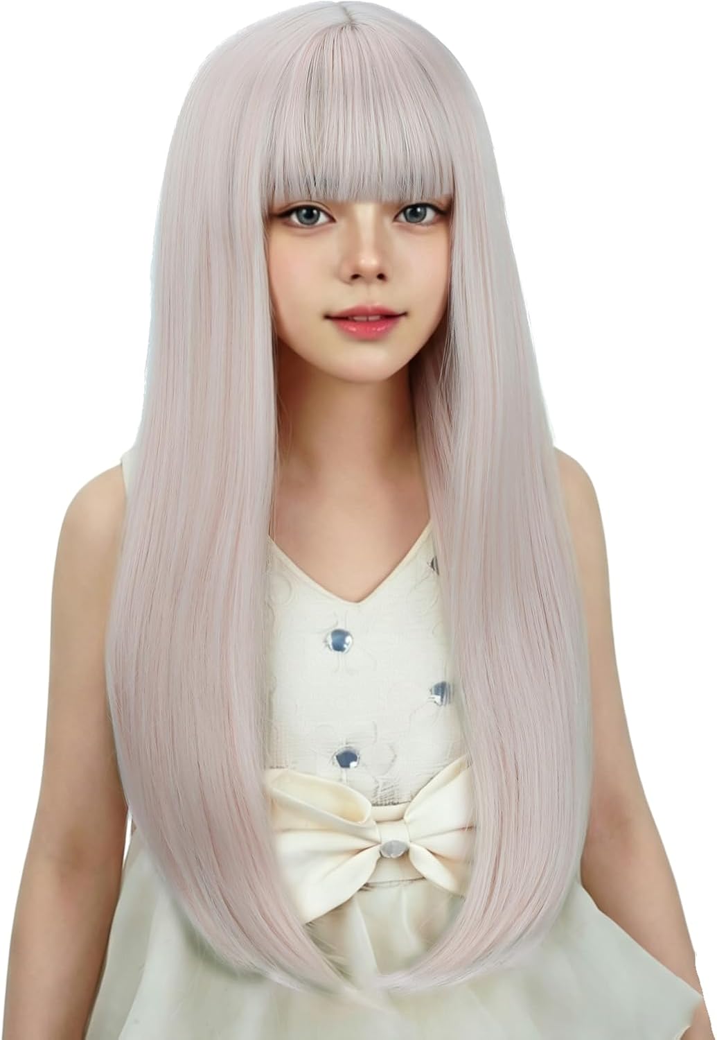 WAVELNM kids long straight black wig with hot pink highlights and bangs - view 17