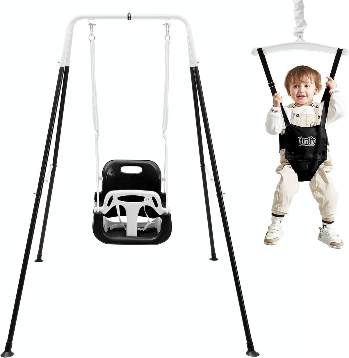 FUNLIO 2 in 1 Baby Jumper and Swing with 4 Sandbags - Black