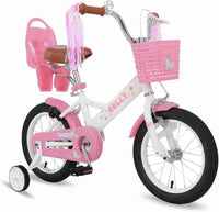 RULLY pink unicorn kids bike with training wheels, front basket, doll seat and streamers - view 10