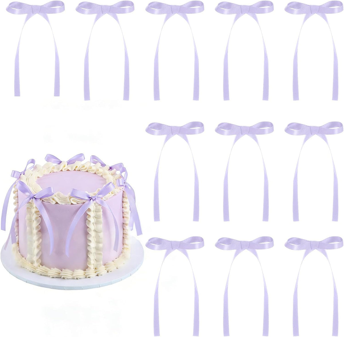 30 Pack Bow Cake Toppers Black Ribbon Bows for Cake Halloween Party - Purple