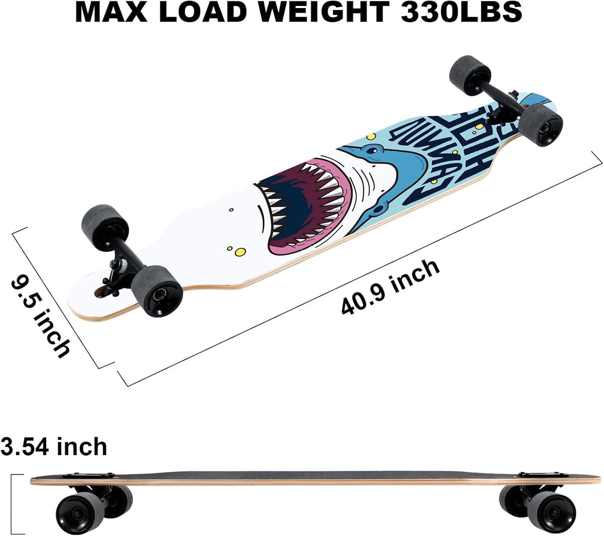 TLHB 41 inch drop through longboard skateboard with 9-ply maple deck and PU wheels - view 8