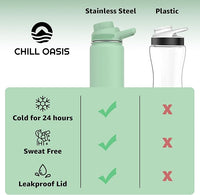 Chill Oasis Water Bottle | Compatible With Popular Flavor Cartridges | BPA Free, Leak Proof, Double-Walled Vacuum Insulated Stainless Steel, and Dishwasher Safe | Cold for 24 Hours (Sage, 32oz)