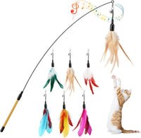 Pawaboo Cat Feather Wand Interactive Toy - Z-Multi-Color Feather Blend-6 Pack