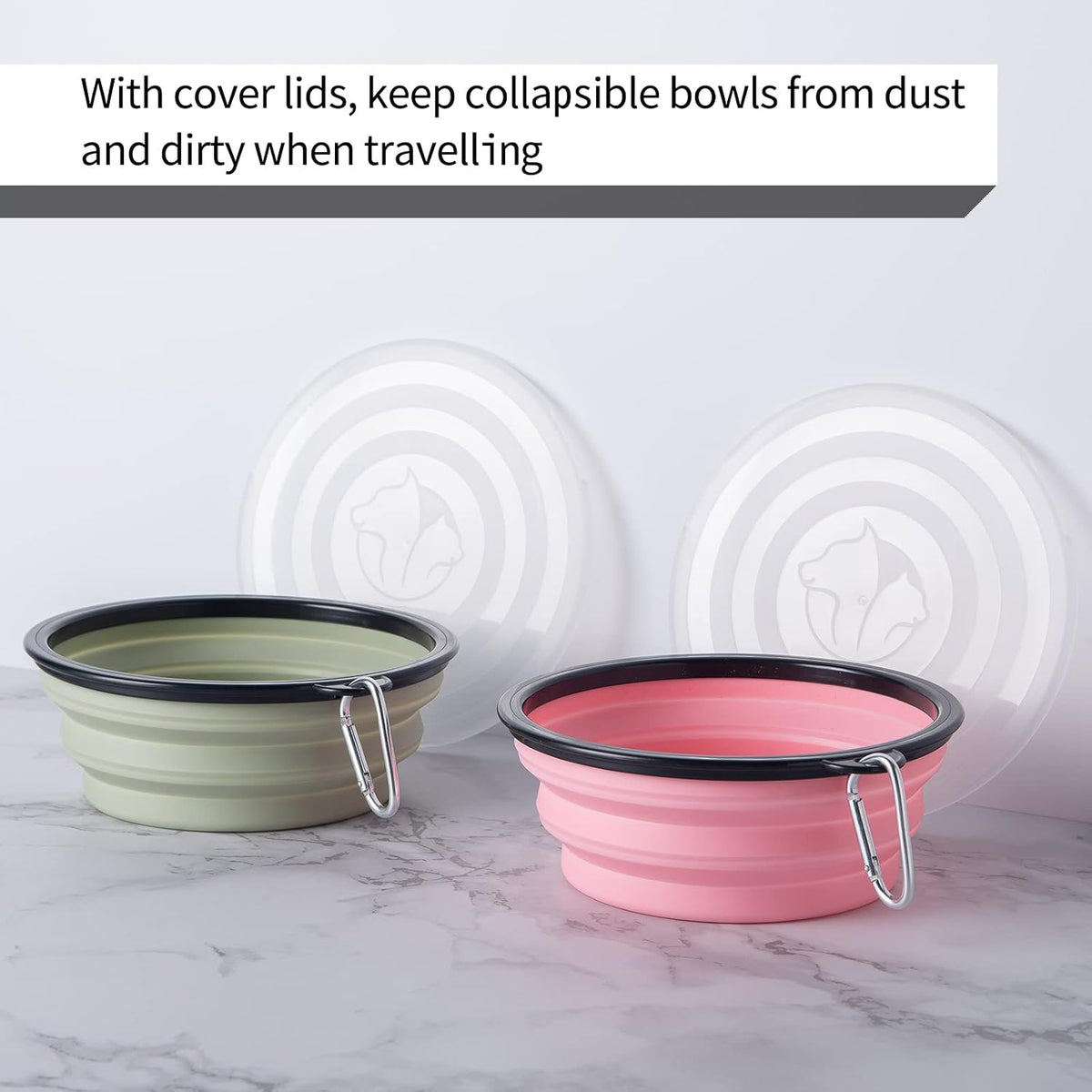 SLSON Dog Bowls Pet Collapsible Bowl with Cover Lids - Fairy Pink and Sprout Green / Large Two-Tone - image 2