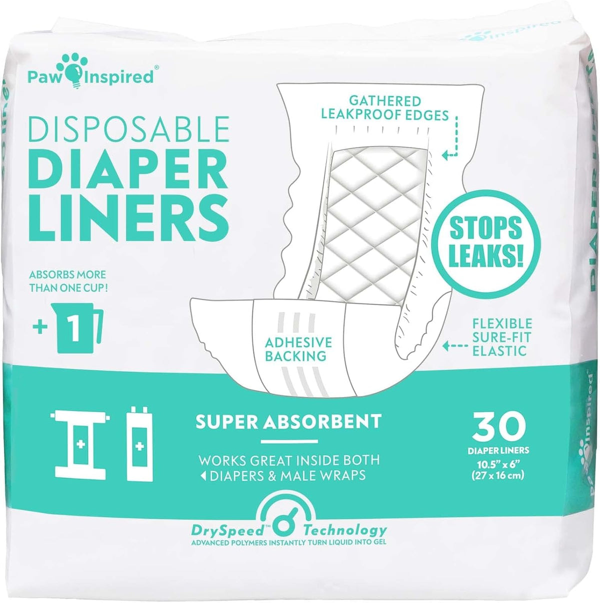 Paw Inspired Disposable Leakproof Dog Diaper Liners - 30 Count (Diaper Liners)