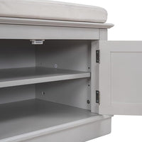 Storage Bench with 4 Doors and Adjustable Shelves, Shoe Bench with Removable Cushion for Living Room, Entryway 42.7" L x 16" W x 17.4" H (Gray Wash)