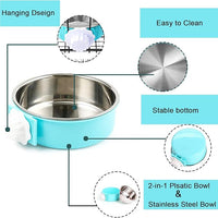 HERCOCCI Dog Crate Bowl, Removable Stainless Steel Pet Kennel Cage Hanging Food Bowls and Water Feeder Coop Cup Prevent Overflow for Puppy, Medium Dog, Cat, Rabbit, Ferret (3PCS)