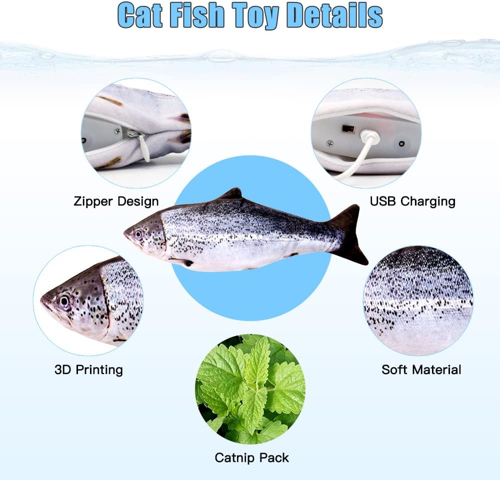 TOOGE 2 Pack 9" Floppy Fish Cat Toys with SilverVine and Catnip - Salmon + Rainbow Trout - image 2