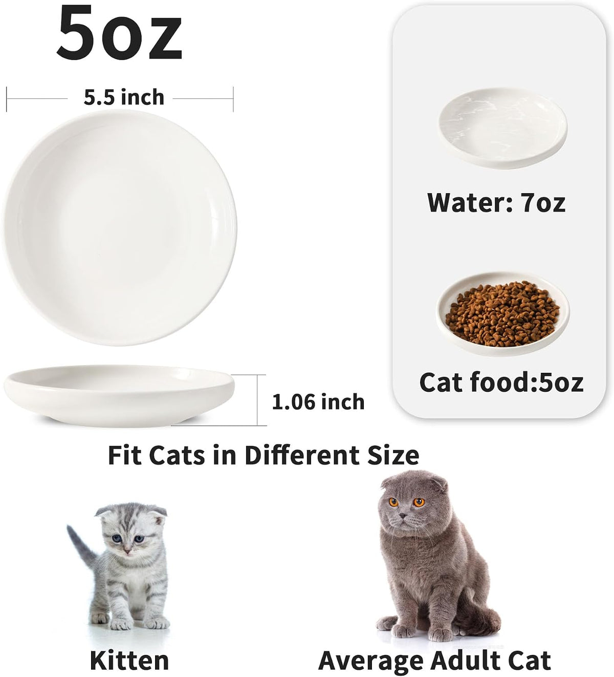 3 PCS Ceramic Cat Bowls, Small Dog Dish - white