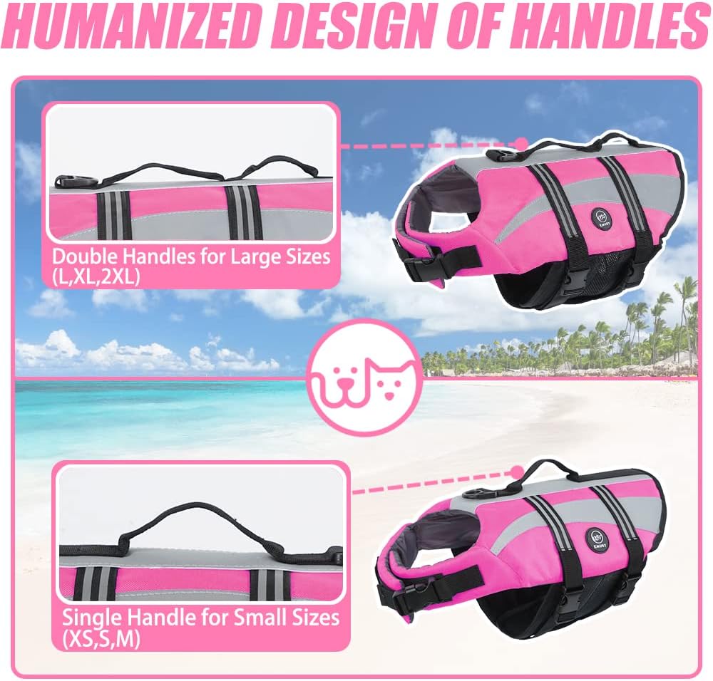 EMUST Dog Life Jacket, High Visibility Dog Life Vests with 2 Rescue Handles – Essentials for Dogs - XXL / Pink - image 2