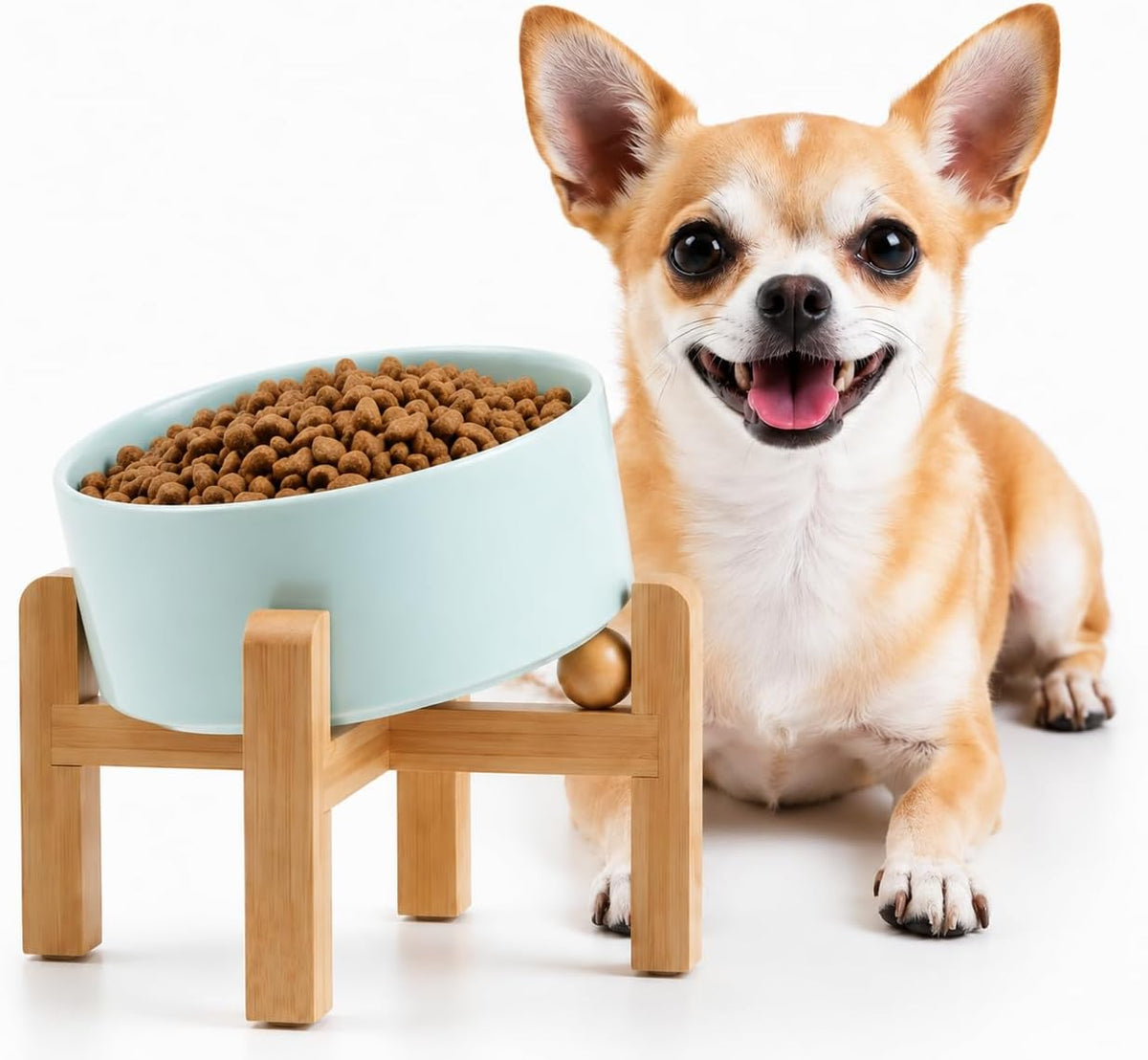 Black Raised/Elevated 15°Slanted Ceramic Dog Bowl for Small Breeds - Blue Sky / 1.7 CUPS - Puppy/Small Dogs & Cat Bowls