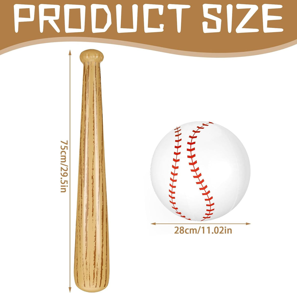 Lewtemi inflatable baseball set with two wood grain bats and one inflatable baseball - view 5