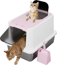 RIZZARI Stainless Enclosed Litter Box: with Scoop & Odor Control – Daily Care for Cats