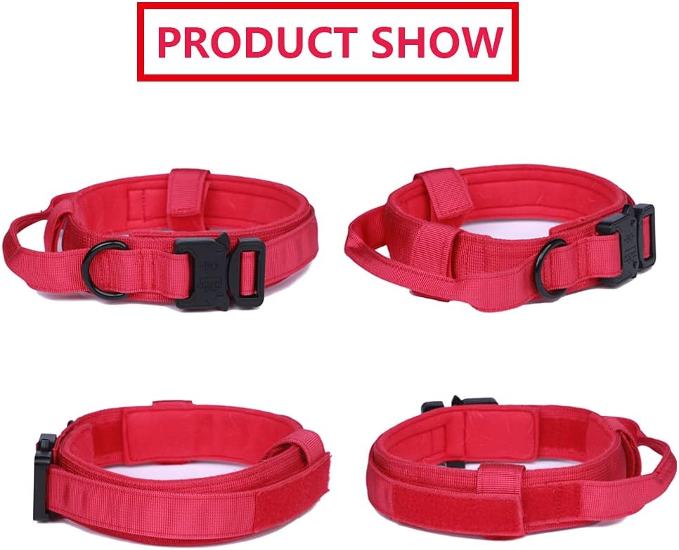 Tactical Dog Collar Adjustable Military Nylon Dog Collar with Control - Medium (Pack of 1) / Red SET(collar+leash) - image 2