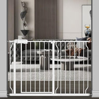 TSAYAWA Walk Through Baby Gate with Door, 43.5-48 Inch Wide Presure Mounted No Drill Metal Auto Close Child Gate for Stair Doorway - Indoor Outdoor Safty Gate for Toddler Dog Doggie, White