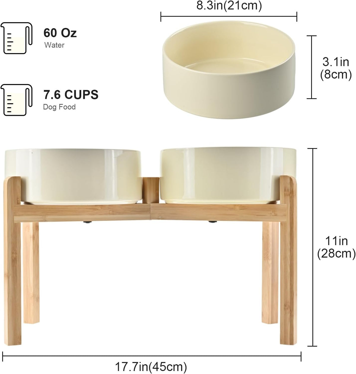 SPUNKYJUNKY Elevated Dog Bowls Ceramic - 8.3 in - 7.6 cups / Beige - image 2