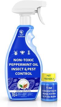 All Natural Bug Spray for Home – Non- Toxic Peppermint Oil Spray for Insect and Pest Control Kit - 16 oz Ready-to-Use Bug Spray 2 Bottle Value – 16 oz + 1oz - Spider Repellent Indoor