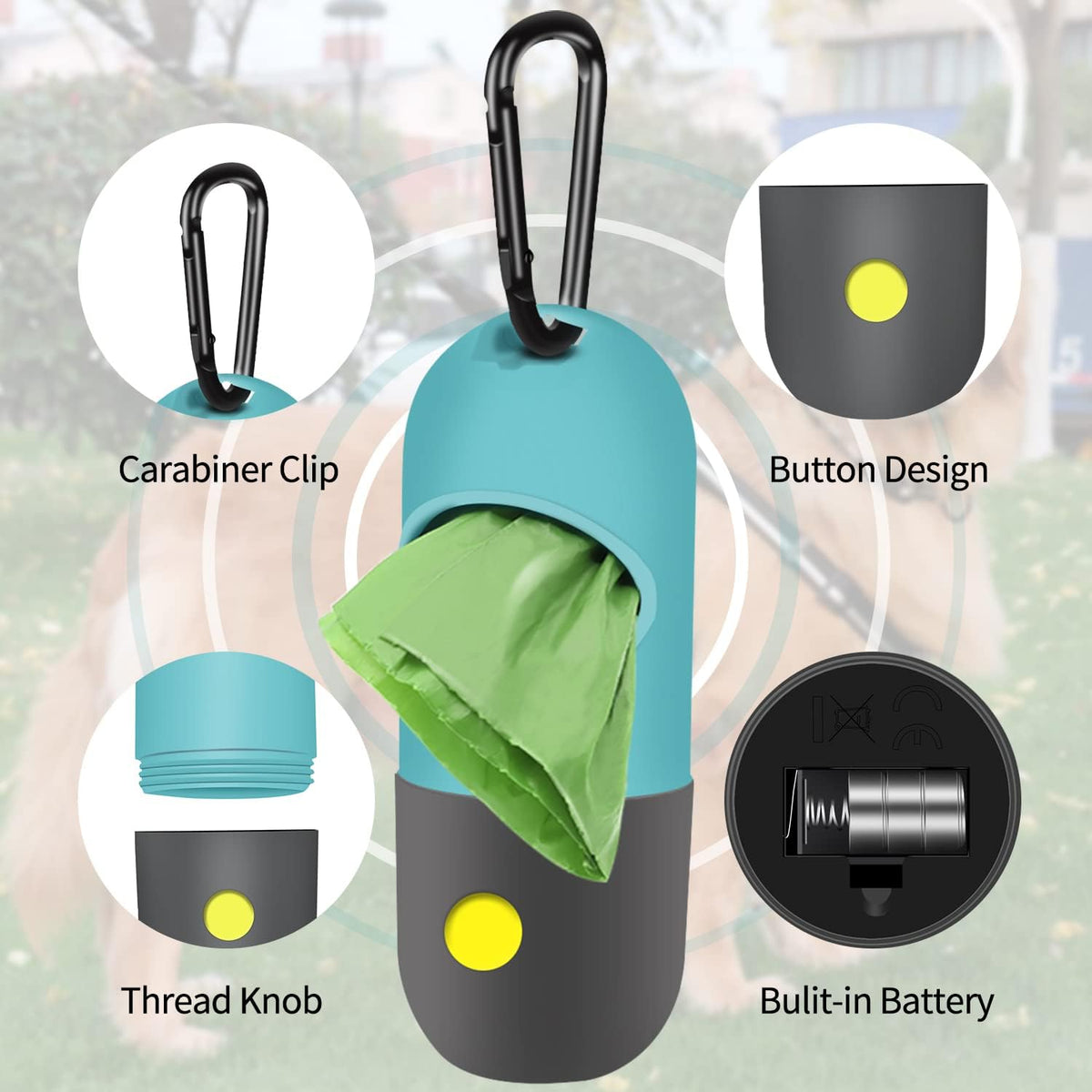 2 Pack Dog Poop Bag Dispenser with Built-in LED Flashlight - Blue - image 3