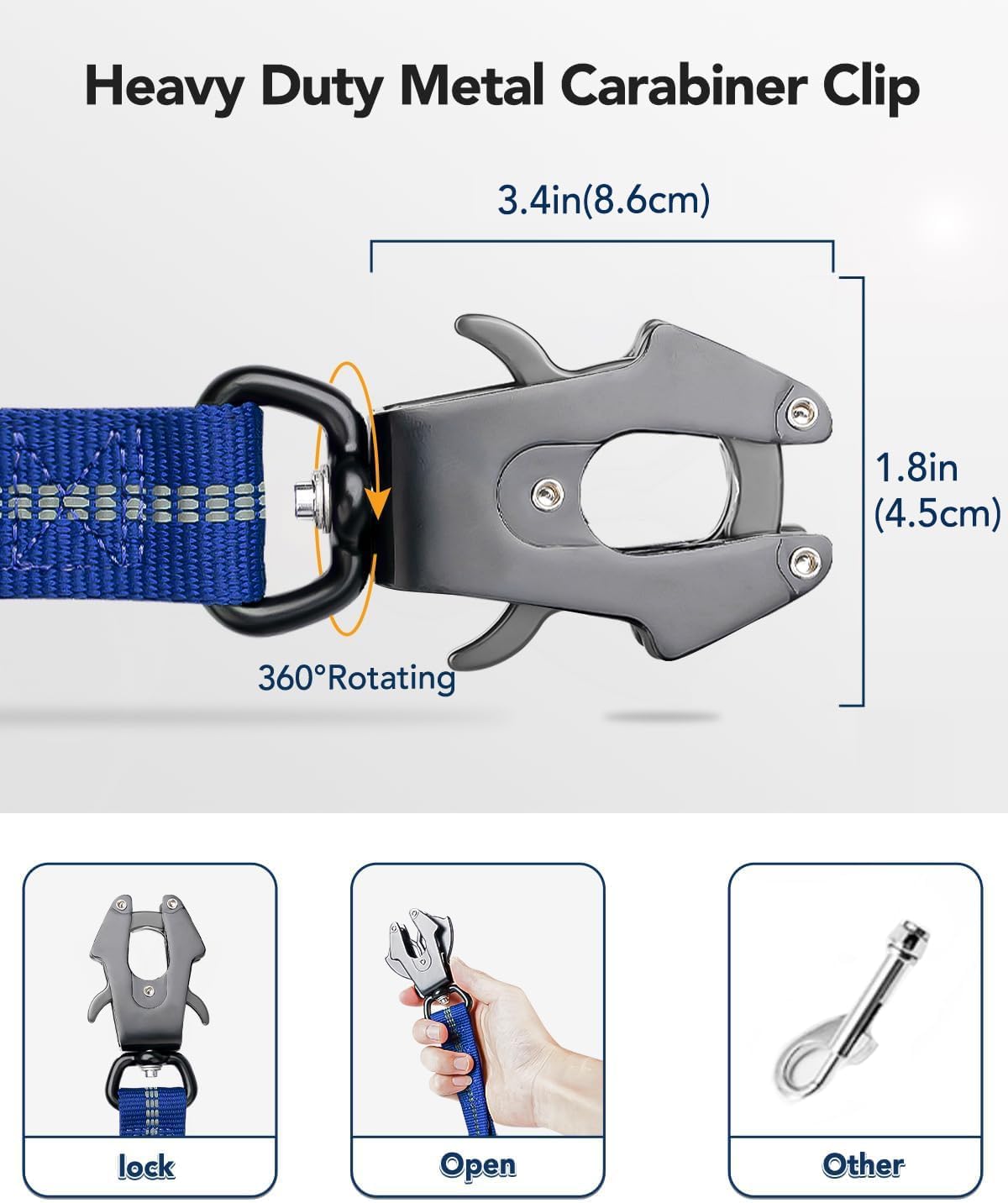 Joytale Tactical Bungee Dog Leash, Shock Absorbing No Pull - Navy Blue