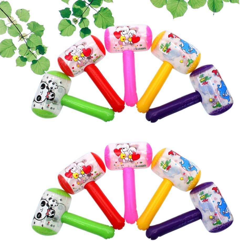 NUOBESTY 10 pack inflatable cartoon hammer toys with bells in assorted animal prints - view 3