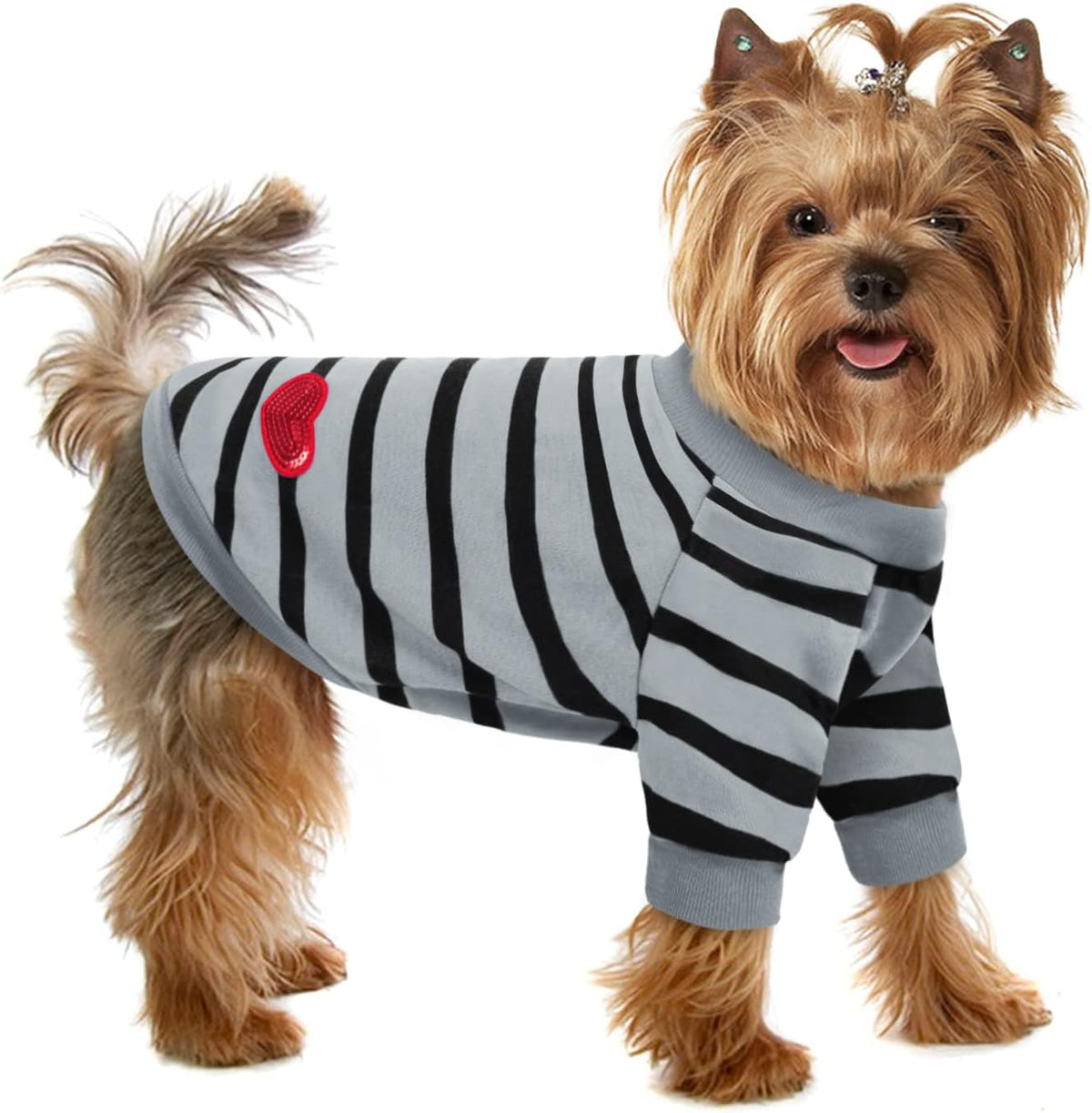Dog Shirts for Small Dogs, Pet Striped T-Shirts - Grey / Large