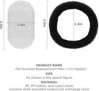 Cat Water Fountain Filter Compatible with Stainless Steel Dispenser, Efficient Filtration with Coconut Shell Activated Carbon and Fresh Water (12 Filters+12 Sponges)