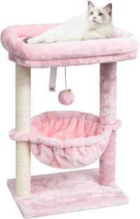 SYANDLVY Small Cat Tree for Indoor Cats - Pink / Top Perch with Basket