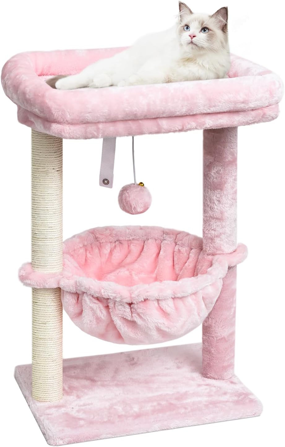SYANDLVY Small Cat Tree for Indoor Cats - Pink / Top Perch with Basket