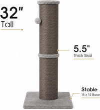 PAWSCRAT 32-Inch Tall Cat Scratching Post, Sisal - X-Large / Grey - image 2
