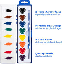 ARTLYMERS 2 pack heart shaped watercolor paint set with 8 colors and brush - view 4