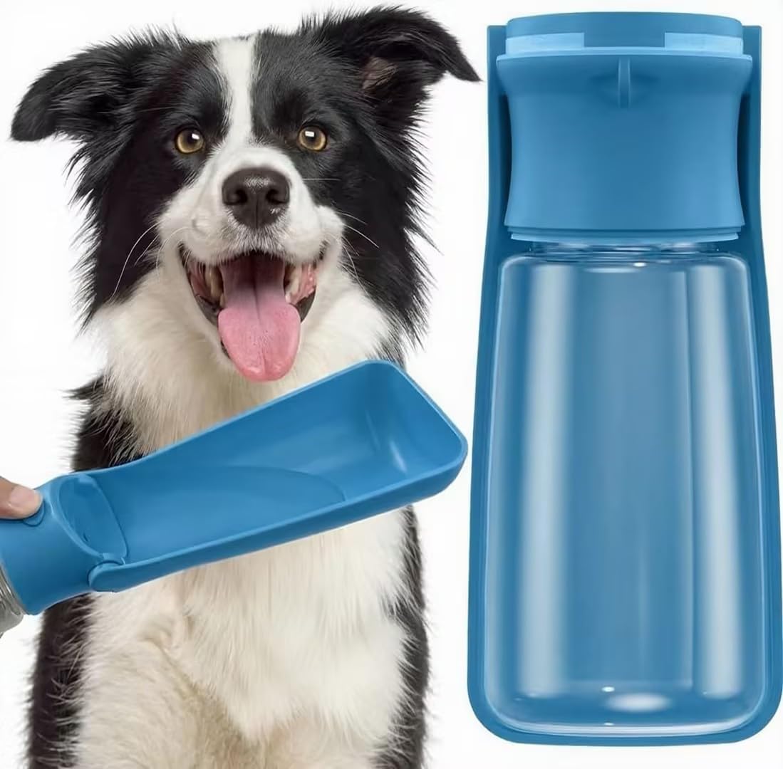 Portable Dog Water Bottle Dispenser [Leak Proof & Foldable] Dog - Dark Blue / 19OZ