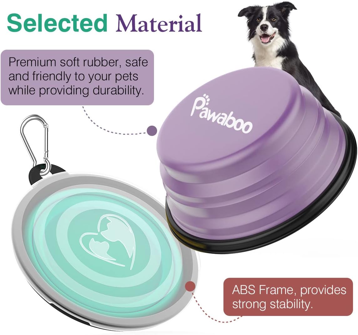 Pawaboo Collapsible Travel Dog Bowls 2 Pack with Lids&Carabiners - 1000ml(Pack of 2) / A-Violet+Turquoise - image 4