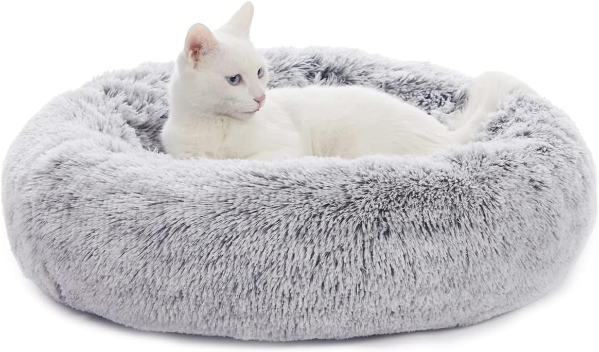Calming Fluffy Donut Dog Bed for Large Dogs, 36" Round - 23.0"L x 23.0"W x 7.0"Th / Dark Grey